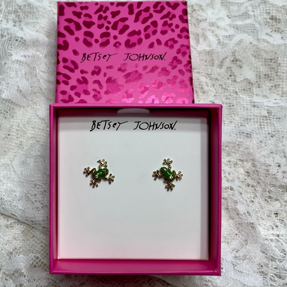 Betsey Johnson Green & Gold Frog Stud Earrings - Picture 4 of 6